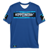 RIPPEDNESS! MENS' - BLUE PREMIUM BRANDED (( FOUR-WAY STRETCH FABRIC )) JERSEY STYLE SHORT SLEEVE T-SHIRT WITH METALLIC BLUE/GRAY TEXT LOGOS