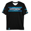 RIPPEDNESS! MENS' - BLACK PREMIUM BRANDED (( FOUR-WAY STRETCH FABRIC )) JERSEY STYLE SHORT SLEEVE T-SHIRT WITH METALLIC BLUE/GRAY TEXT LOGOS