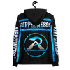 RIPPEDNESS! BLACK - PREMIUM BRANDED HOODIE WITH BLUE CHROME/GRAY DESIGN TEXT LOGOS IN VIBRANT PRINT COLORS
