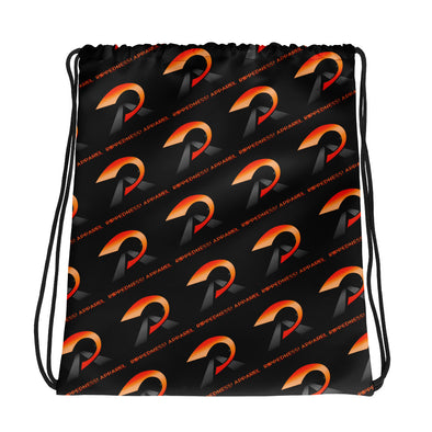 RIPPEDNESS! (Black) All-over print design Drawstring bag with our trademark (Neo Orange/Charcoal Black) Logos
