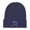 RIPPEDNESS! Embroidered Knit Beanie with (Teal and Red) Text Logo.
