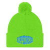 RIPPEDNESS! Embroidered Pom Pom Knit Cap with (Teal) Text Logo.