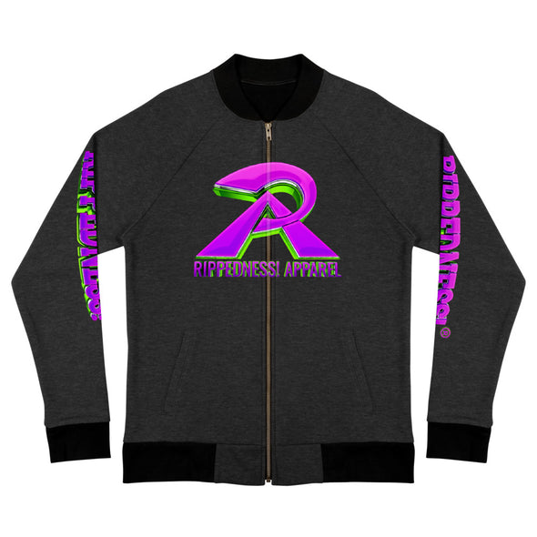 RIPPEDNESS! Next Level (Unisex) Bomber Sweat Jacket with (Purple and Green) Text Logos.