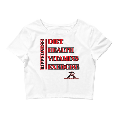 RIPPEDNESS! Premium Branded Design (Short Sleeve) Women’s Motivational Crop Tee with "IT'S NEVER TOO LATE TO WORKOUT" Text Logo