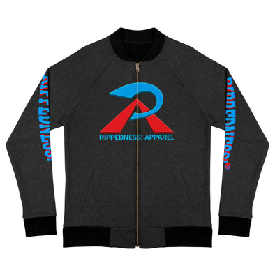 RIPPEDNESS! Next Level (Unisex) Bomber Sweat Jacket with (Cyan Blue and Red) Text Logos