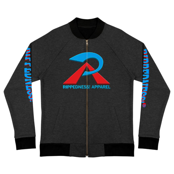 RIPPEDNESS! Next Level (Unisex) Bomber Sweat Jacket with (Cyan Blue and Red) Text Logos
