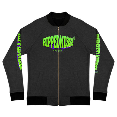 RIPPEDNESS! Next Level (Unisex) Bomber Sweat Jacket with (Neon Green and Purple) Text Logos.