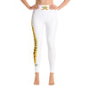 RIPPEDNESS! White (Yoga Leggings) with gold/blue metallic color print style.