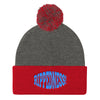 RIPPEDNESS! Embroidered Pom Pom Knit Cap with (Teal) Text Logo.