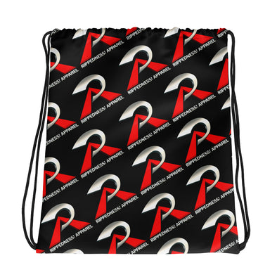 RIPPEDNESS! (Black) All-over print design  Drawstring bag with our trademark (Red and Gray Logos)
