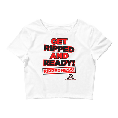 RIPPEDNESS! Women’s - Premium Branded Design (Short Sleeve) Motivational Crop Tee with "GET RIPPED AND READY!" Text Logo
