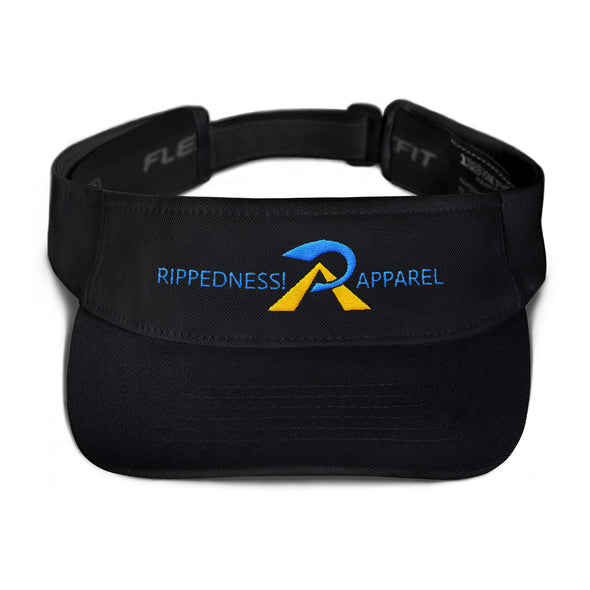 RIPPEDNESS! Flexfit Embroidered Sun Visor with (Teal and Yellow) Text Logo.