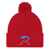 RIPPEDNESS! Embroidered Pom Pom Knit Cap with (Teal and Red) Text Logo.