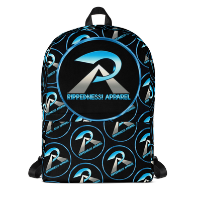 RIPPEDNESS! CUSTOM MADE TO ORDER SUPER DOPE BACKPACK (BLACK WITH BLUE TEXT LOGOS)