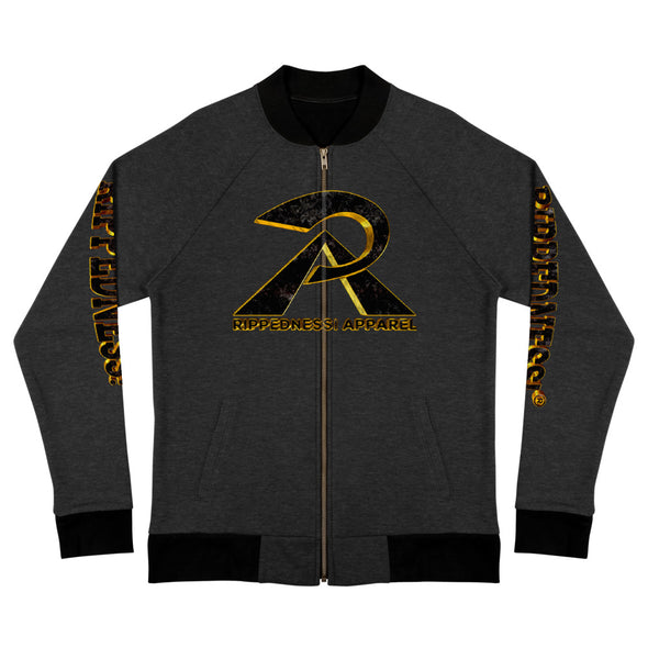 RIPPEDNESS! Next Level (Unisex) Bomber Sweat Jacket with (Black and Rose Gold) Text Logos.