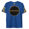 RIPPEDNESS! MENS' - BLUE PREMIUM BRANDED (( FOUR-WAY STRETCH FABRIC )) JERSEY STYLE SHORT SLEEVE T-SHIRT WITH BLACK/GOLD TEXT LOGOS