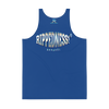 RIPPEDNESS! MENS' - BLUE PREMIUM BRANDED (( FOUR-WAY STRETCH FABRIC )) TANK TOP WITH METALLIC BLUE/GRAY TEXT LOGO