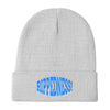 RIPPEDNESS! Embroidered Knit Beanie with (Teal) Text Logo.