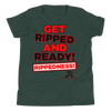 RIPPEDNESS! Boys Youth - Premium Branded Design (Short Sleeve) Motivational Text T-Shirt with "GET RIPPED AND READY!" Text Logo