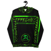 RIPPEDNESS! PREMIUM BRANDED HOODIE WITH CHROME LOOKING DESIGN TEXT LOGOS/ AND NEO GREEN VIBRANT PRINT COLORS