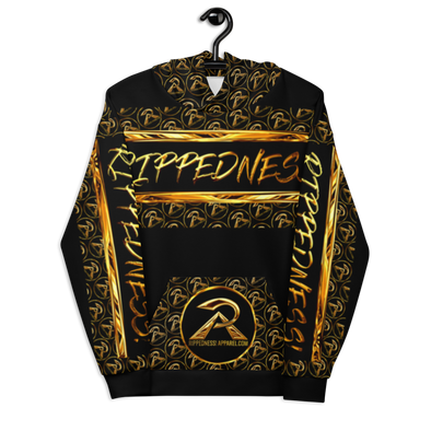 RIPPEDNESS! BLACK - PREMIUM BRANDED HOODIE WITH METALLIC GOLD LOOKING VIBRANT PRINT STYLE DESIGN TEXT LOGOS