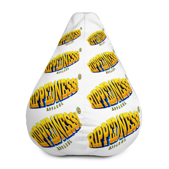 RIPPEDNESS! (White) All-Over Print Bean Bag Chair w/filling with (Gold and blue Text Logos)