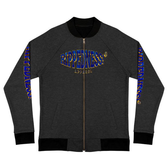 RIPPEDNESS! Next Level (Unisex) Bomber Sweat Jacket with (Blue and Rose Gold) Text Logos.