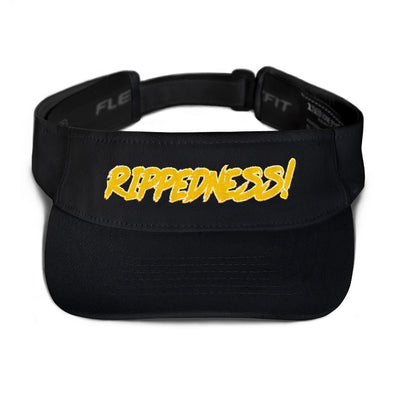 RIPPEDNESS! Flexfit Embroidered Sun Visor with (Gold and White) Text Logo.