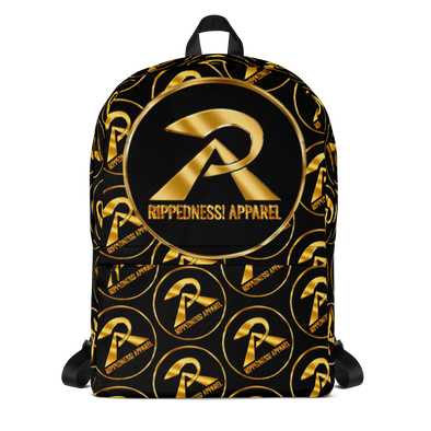 RIPPEDNESS! CUSTOM MADE TO ORDER SUPER DOPE BACKPACK (BLACK WITH BLACK & GOLD TEXT LOGOS)