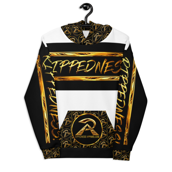 RIPPEDNESS! PREMIUM BRANDED HOODIE WITH GOLD LOOKING VIBRANT PRINT STYLE DESIGN TEXT LOGOS