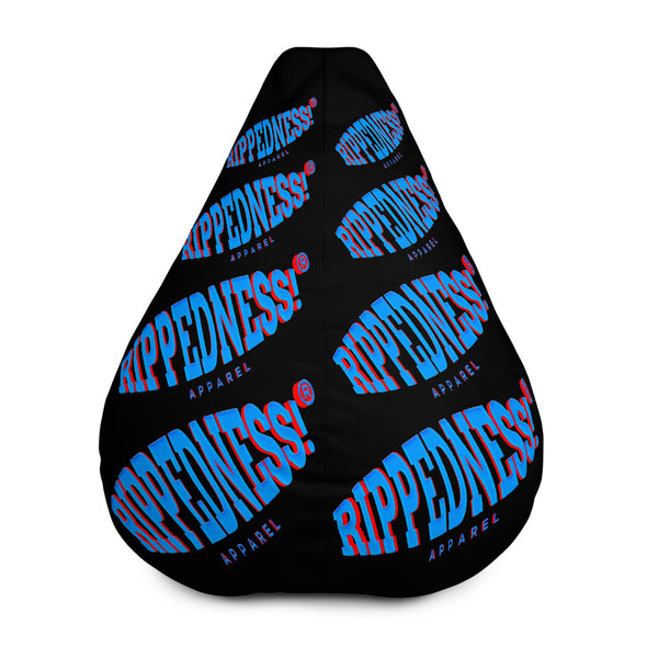 RIPPEDNESS! (Black) All-Over Print Bean Bag Chair w/filling with (Cyan Blue and Red Text Logos)