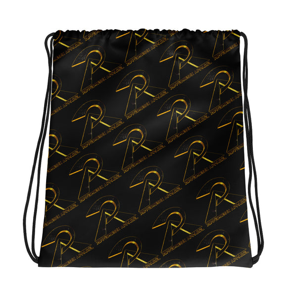 RIPPEDNESS! (Black) All-over print design Drawstring bag with our trademark (Black & Rose Gold logos)