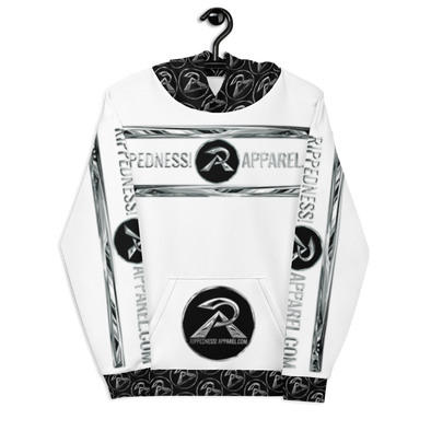RIPPEDNESS! BLACK/WHITE - PREMIUM BRANDED HOODIE WITH CHROME LOOKING VIBRANT PRINT STYLE DESIGN TEXT LOGOS