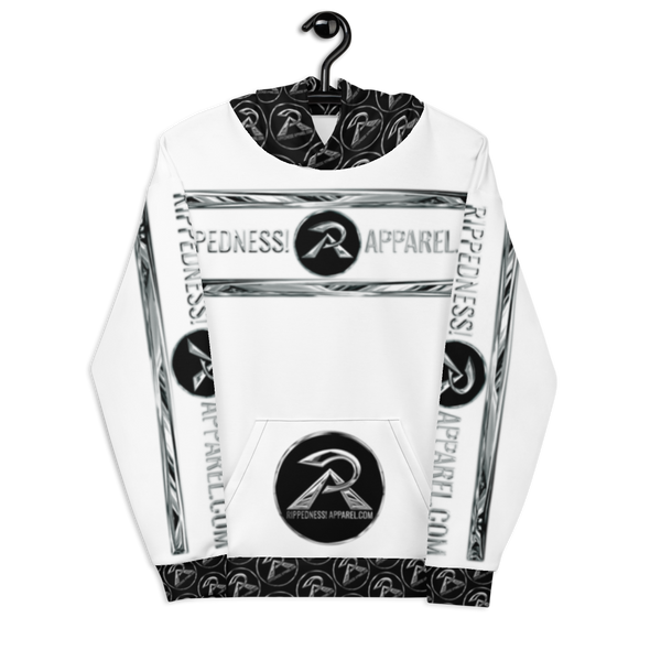 RIPPEDNESS! BLACK/WHITE - PREMIUM BRANDED HOODIE WITH CHROME LOOKING VIBRANT PRINT STYLE DESIGN TEXT LOGOS