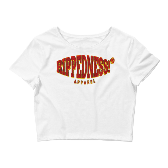 RIPPEDNESS! Premium Branded Design (SS) Ladies Crop Tee with Red/Rose Gold Logos