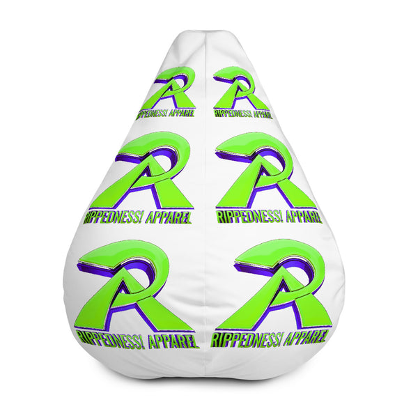 RIPPEDNESS! (White) All-Over Print Bean Bag Chair w/filling with (Neon Yellow Green and Purple Text Logos)