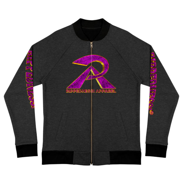 RIPPEDNESS! Next Level (Unisex) Bomber Sweat Jacket with (Purple and Rose Gold) Text Logos.