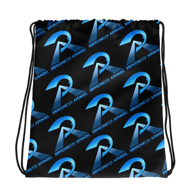 RIPPEDNESS! (Black) All-over print design Drawstring bag with our trademark (Metallic Sky Blue Logos)