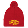 RIPPEDNESS! Embroidered Pom Pom Knit Cap with (Gold and White) Text Logo.